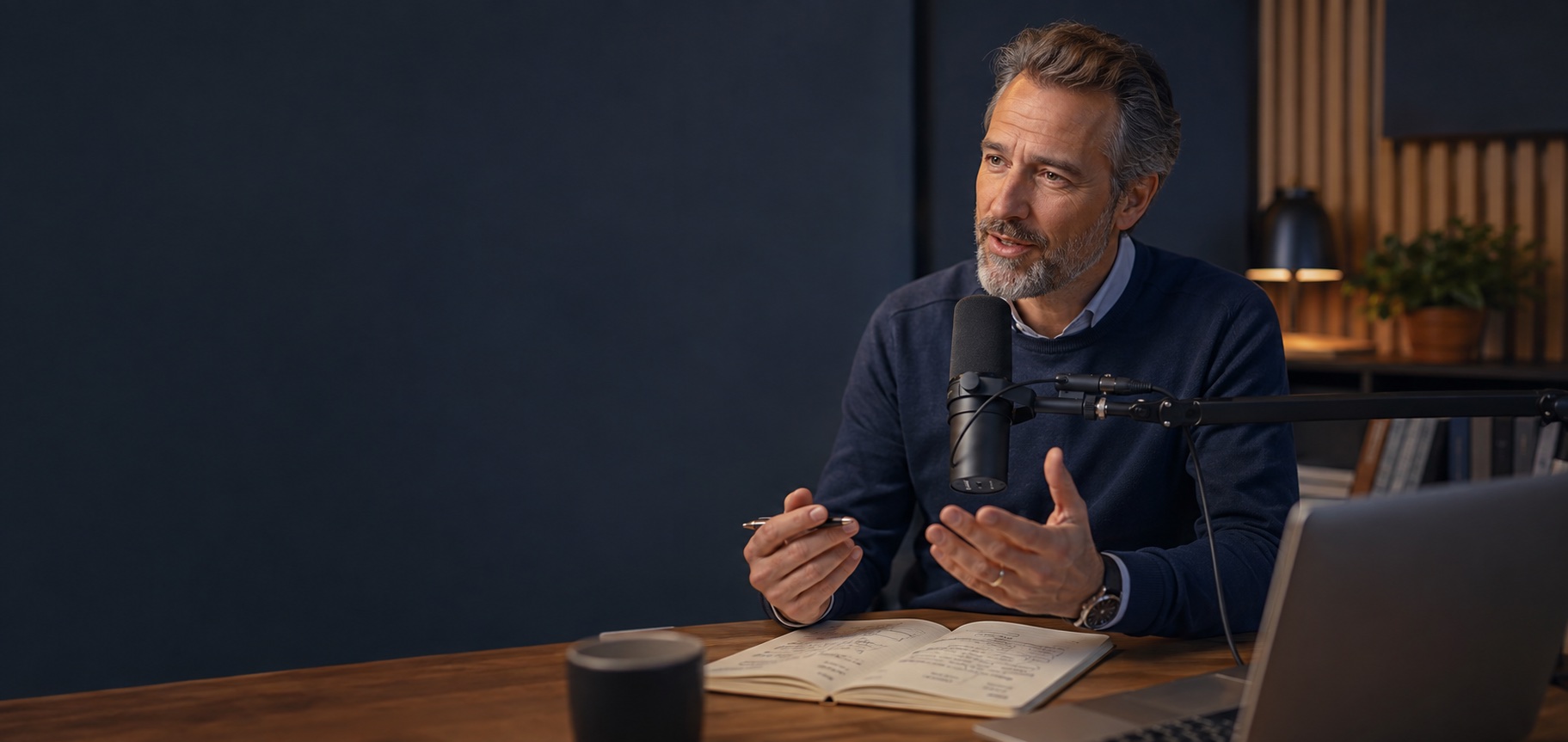 Tom Sicola enregistrant The Lean English Podcast